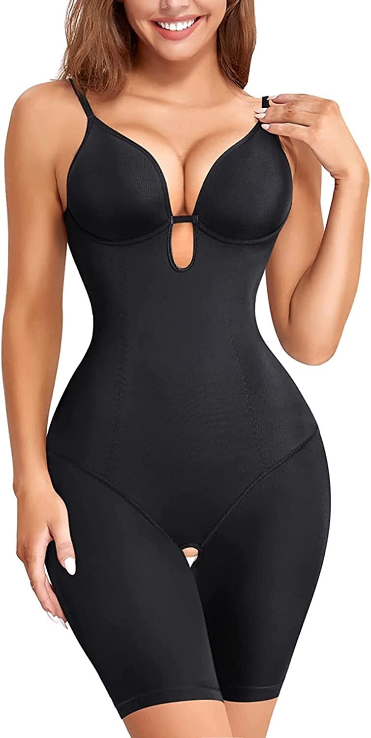 Chumian Women Bodysuit Shapewear Tummy Control Full Body, Black. M