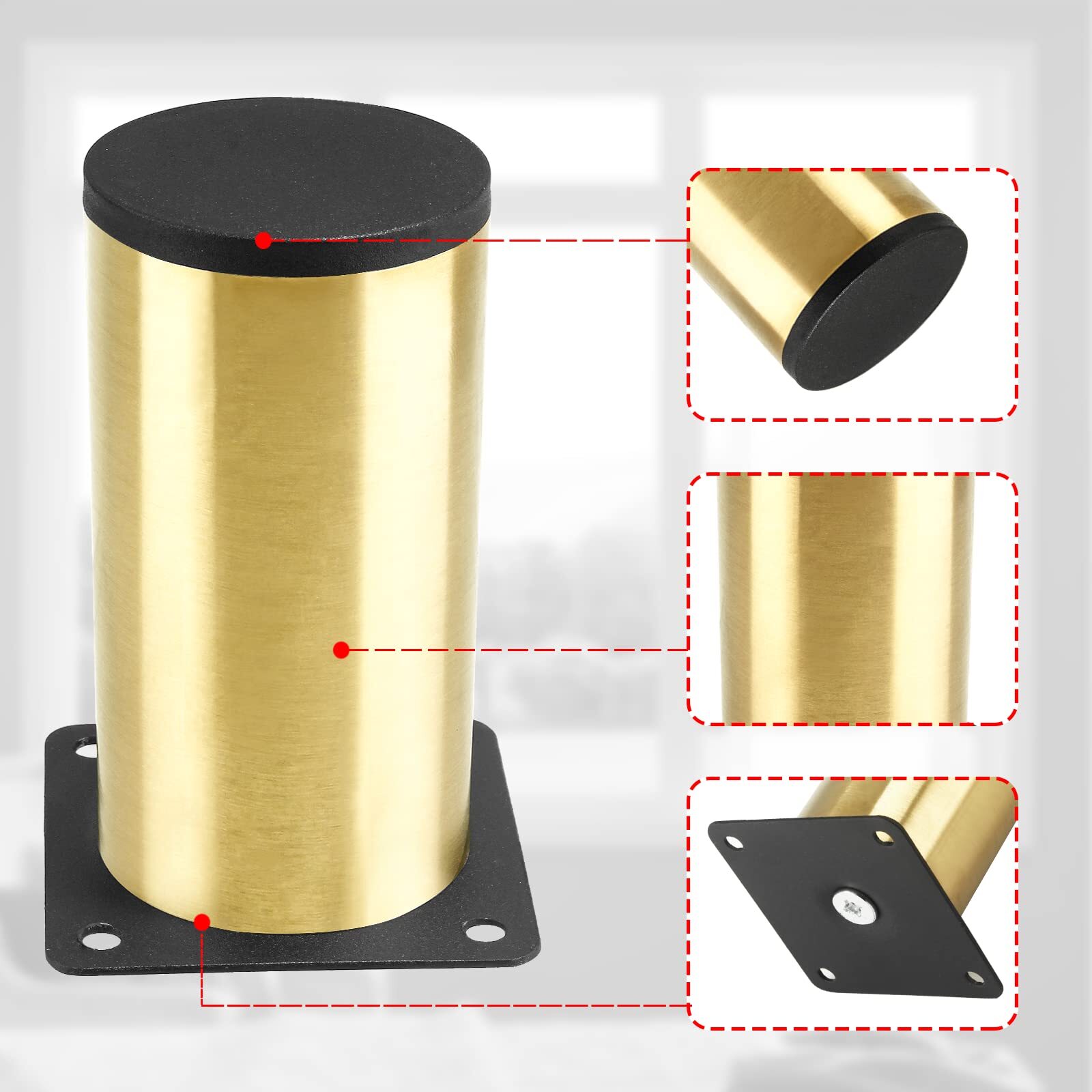 Set of 4 Stainless Steel Furniture Legs 4 Inch / 100 mm Gold Cabinet Legs Rou...