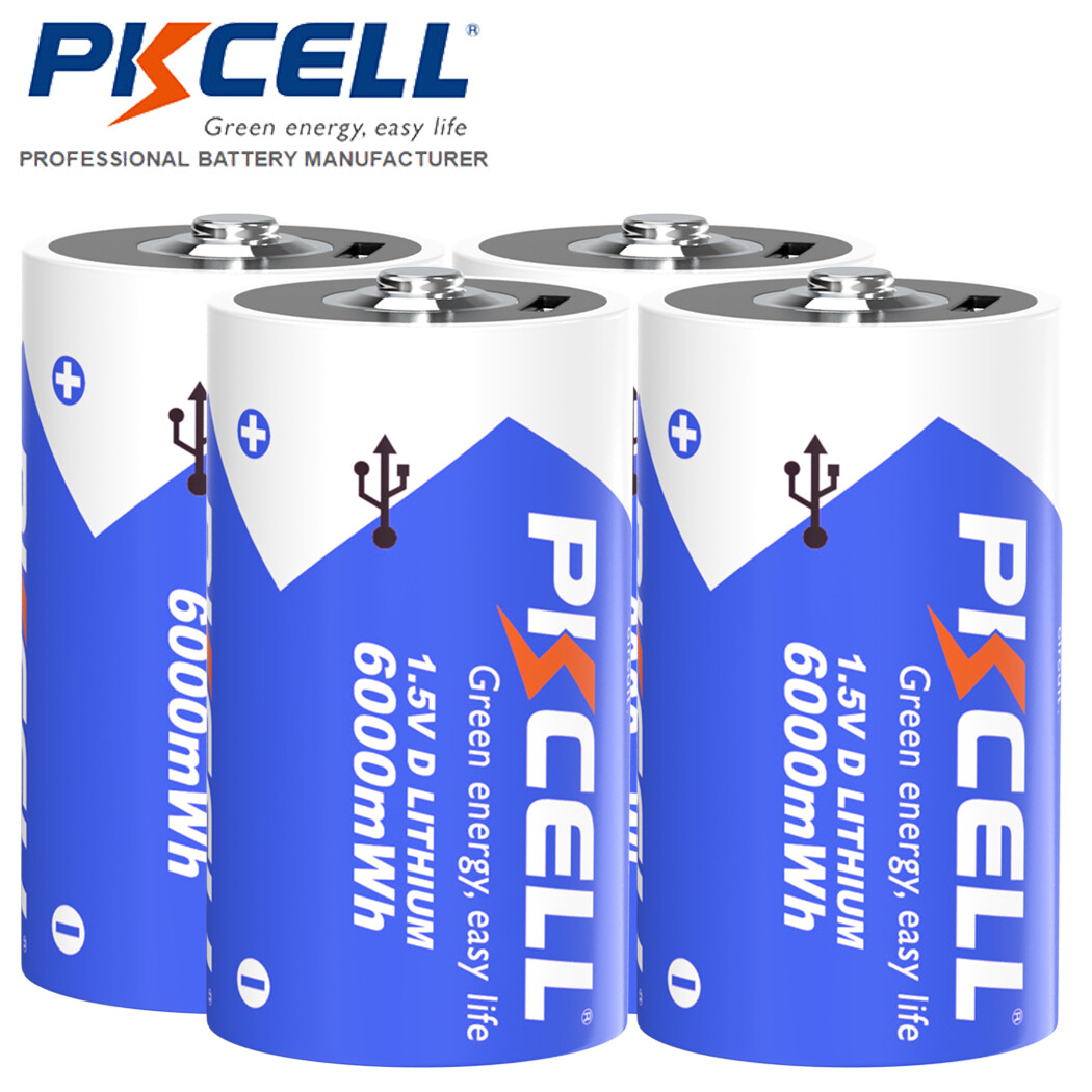 4Pcs Size D 1.5V Batteries Rechargeable USB Lithium 6000mWh for Floodlight Toys