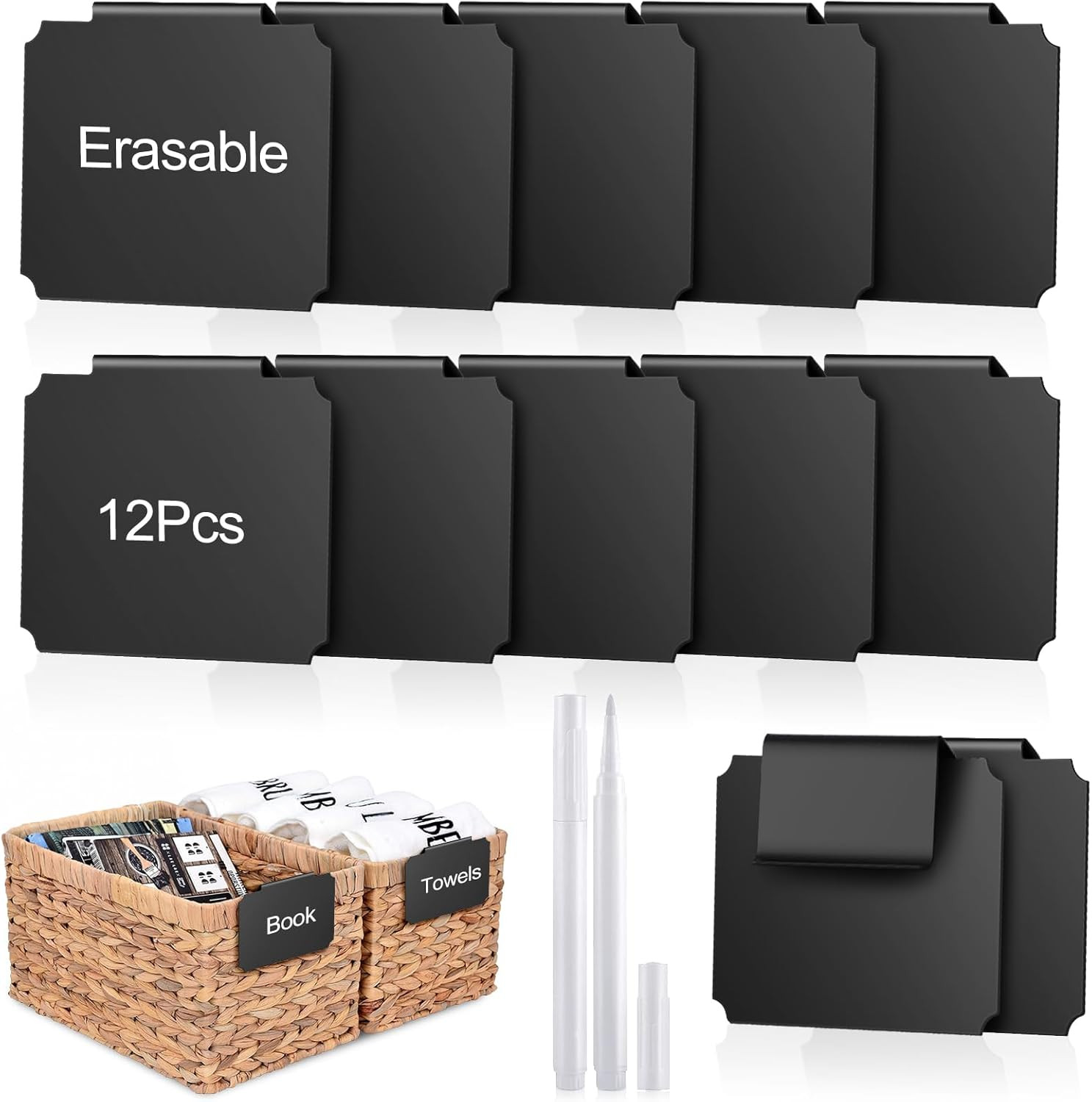 14PCS Basket Labels Clip On Set, Removable Bin Labels Basket Tags for Storage Bi