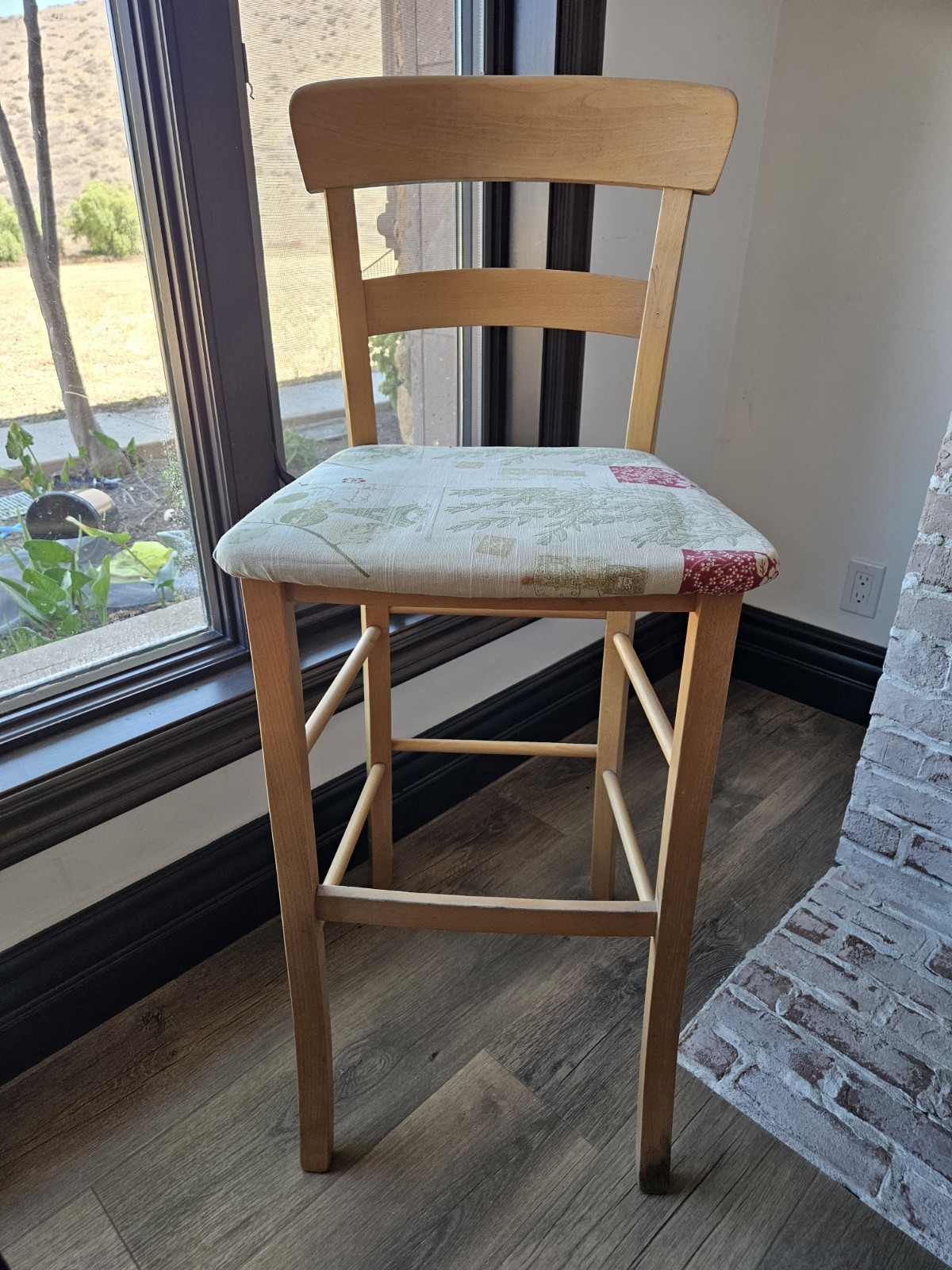 Wooden Chair with Eifel Tower, Stamps & Greenery Cushion
