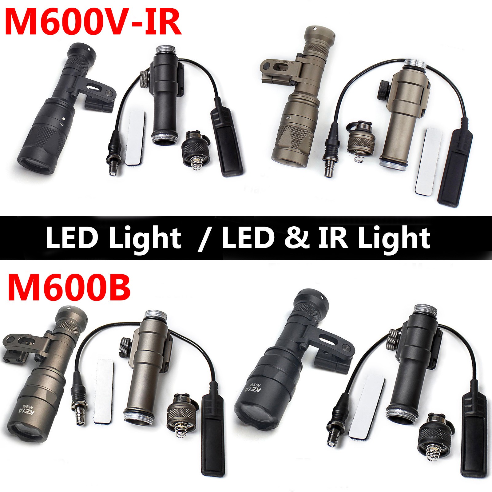Tactical Flashlight M600B M600V IR Infrared Light W/ SS M-Ax Bracket Mount US