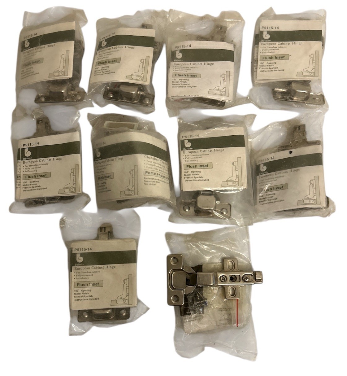 Belwith European Cabinet Hinges P5115-14 Lot Of 10 Frameless Flush Inset Nickel