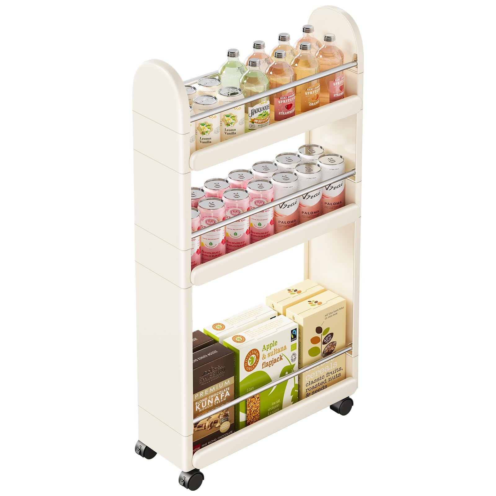 3 Tier Slim Storage Cart with Wheels, 1 PCS White Utility Slim Cart with Plas...