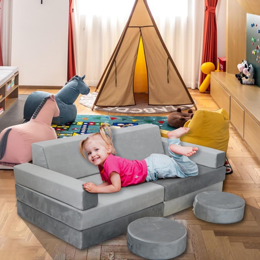 Toy Play Couch 10-Piece Modular Kids Soft Foam Floor Seats & Fort