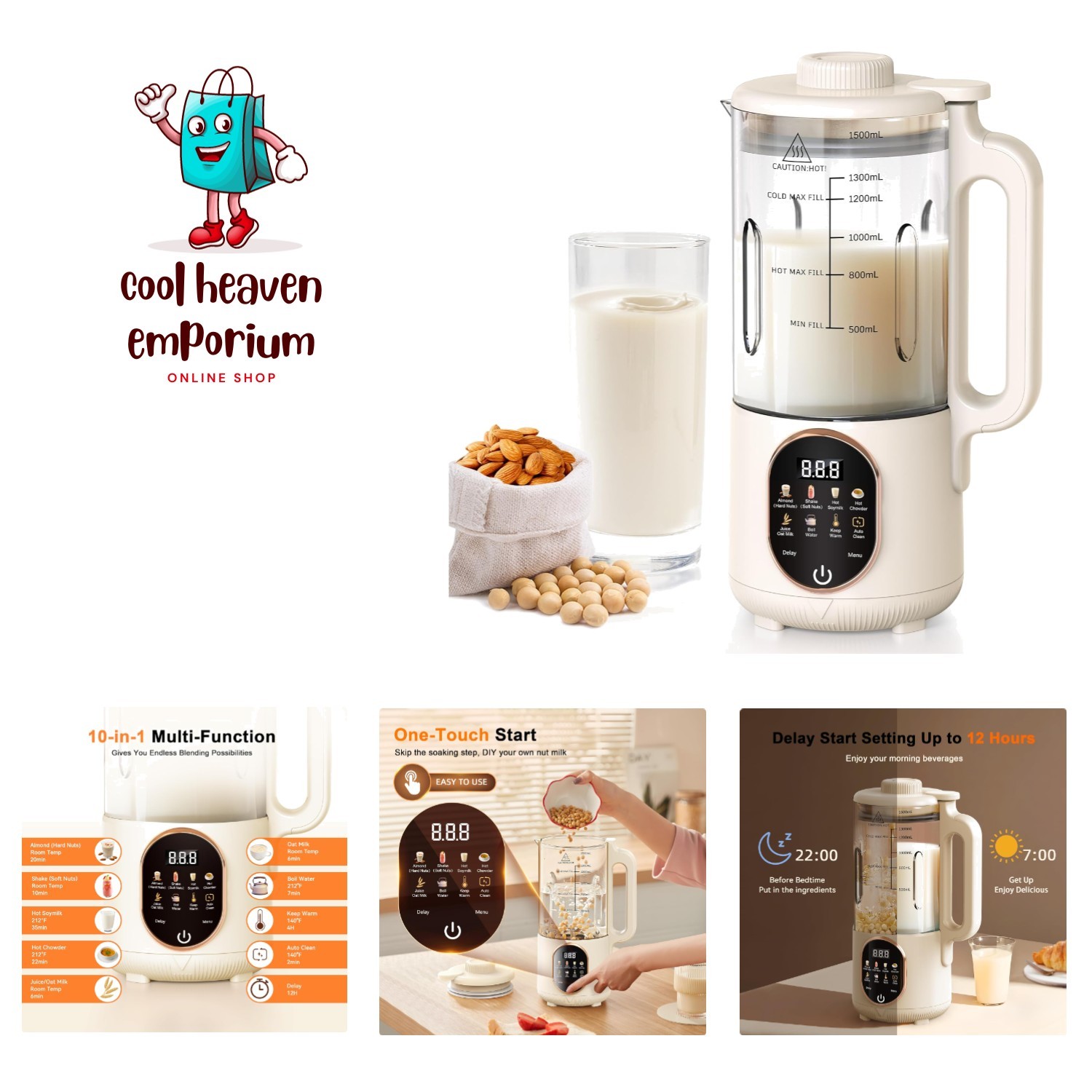 Versatile Almond Milk Maker - 10 Functions & One-Touch Operation for Easy Use
