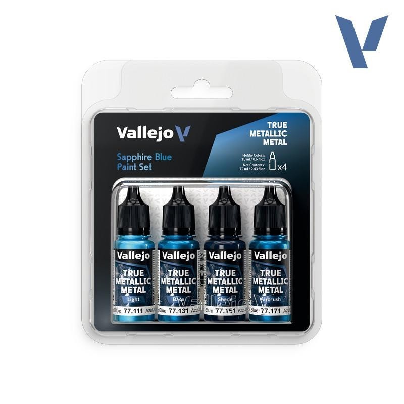 Vallejo True Metallic Sapphire Blue Set (x4) 18ml Paint VJ77256-NEW