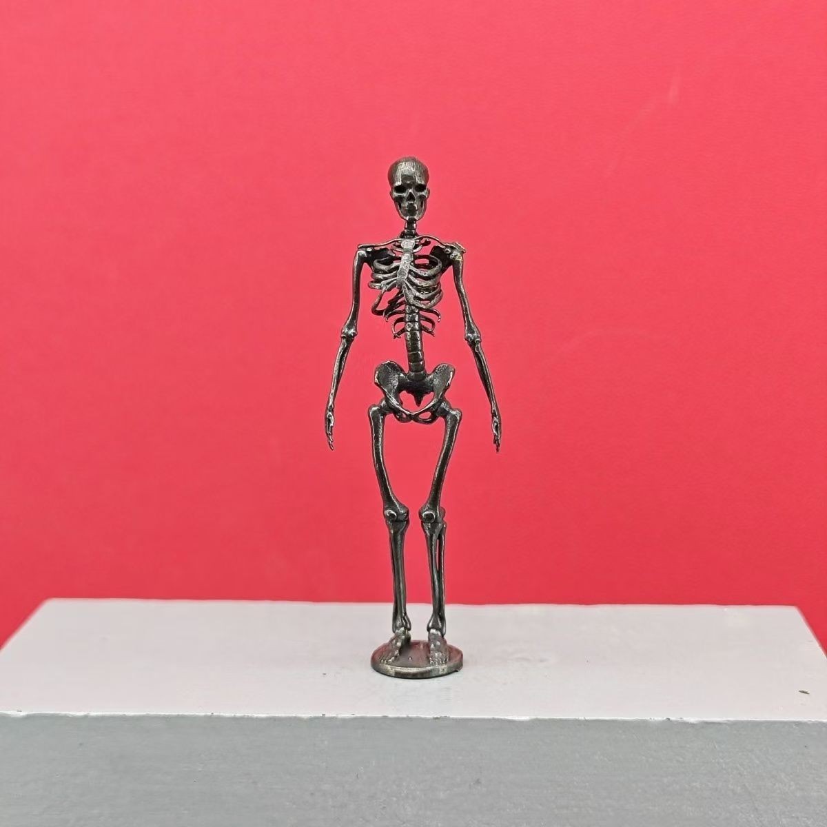 Vintage Metal Mini Human Skeleton Figurine, Detailed Anatomy Collectible Statue