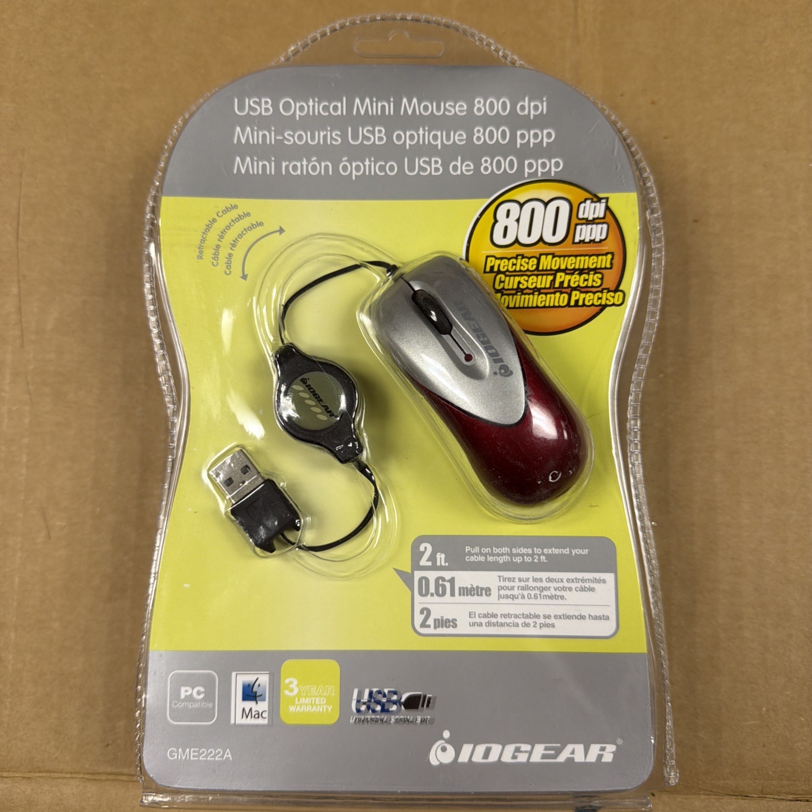 IOGEAR USB Optical Mouse 800 Dpi GME222A NIB Sealed