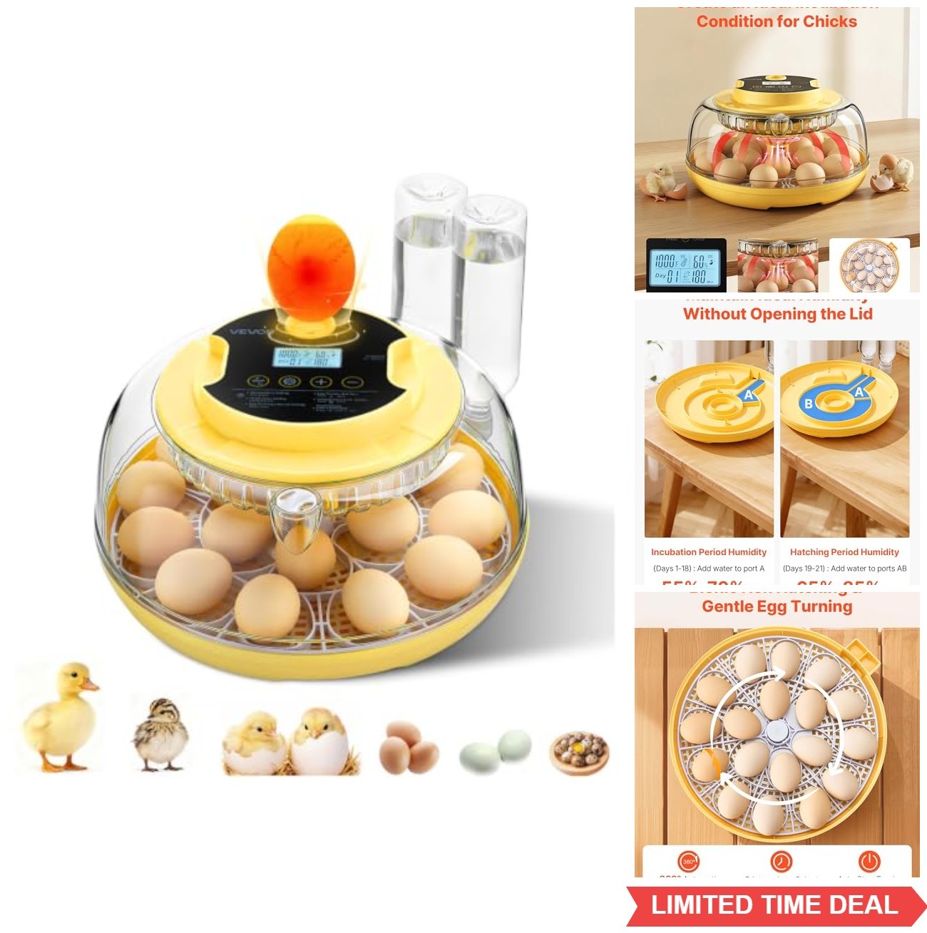 VEVOR 18 Egg Incubator, Automatic Egg Turner with LED Candler, Temperature & Hum