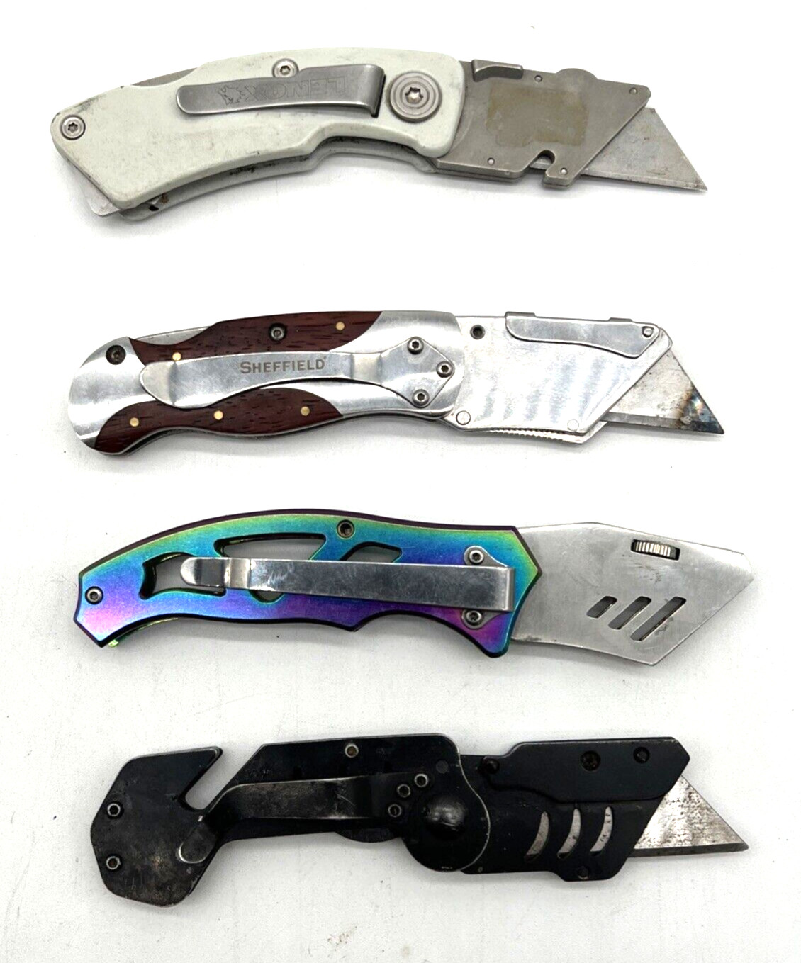 Lot 0f 4 Folding Utility Knives Lock Back Lenox Sheffield Unbranded GUC