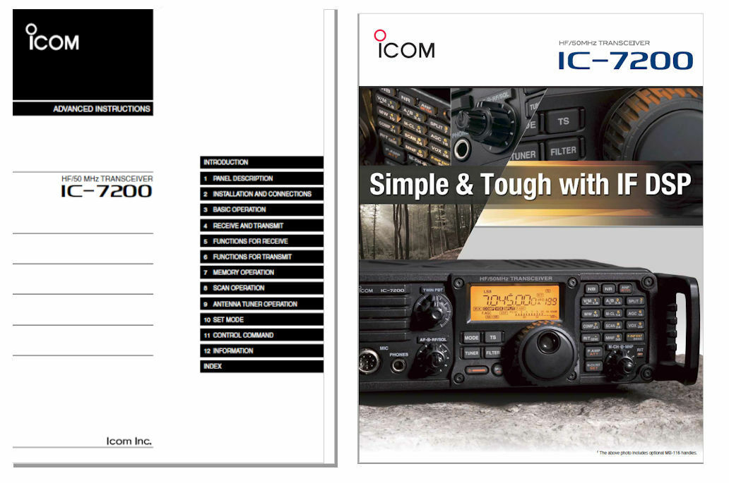 ICOM IC-7200 ADVANCED INSTRUCTIONS MANUAL + COLOR BROCHURE - 32LB PAPER