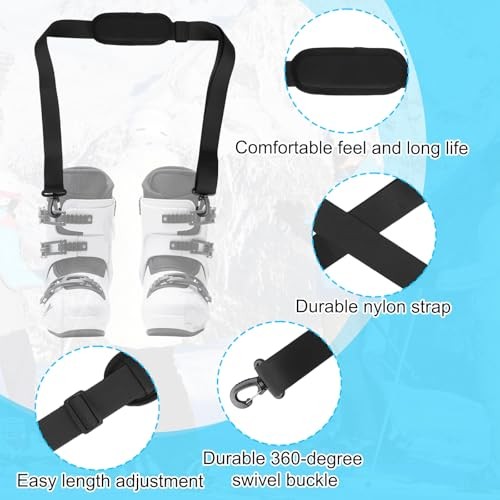 2pcs Ski Carrier Strap with Hook, Adjustable Anti-Slip Snowboard Shoulder