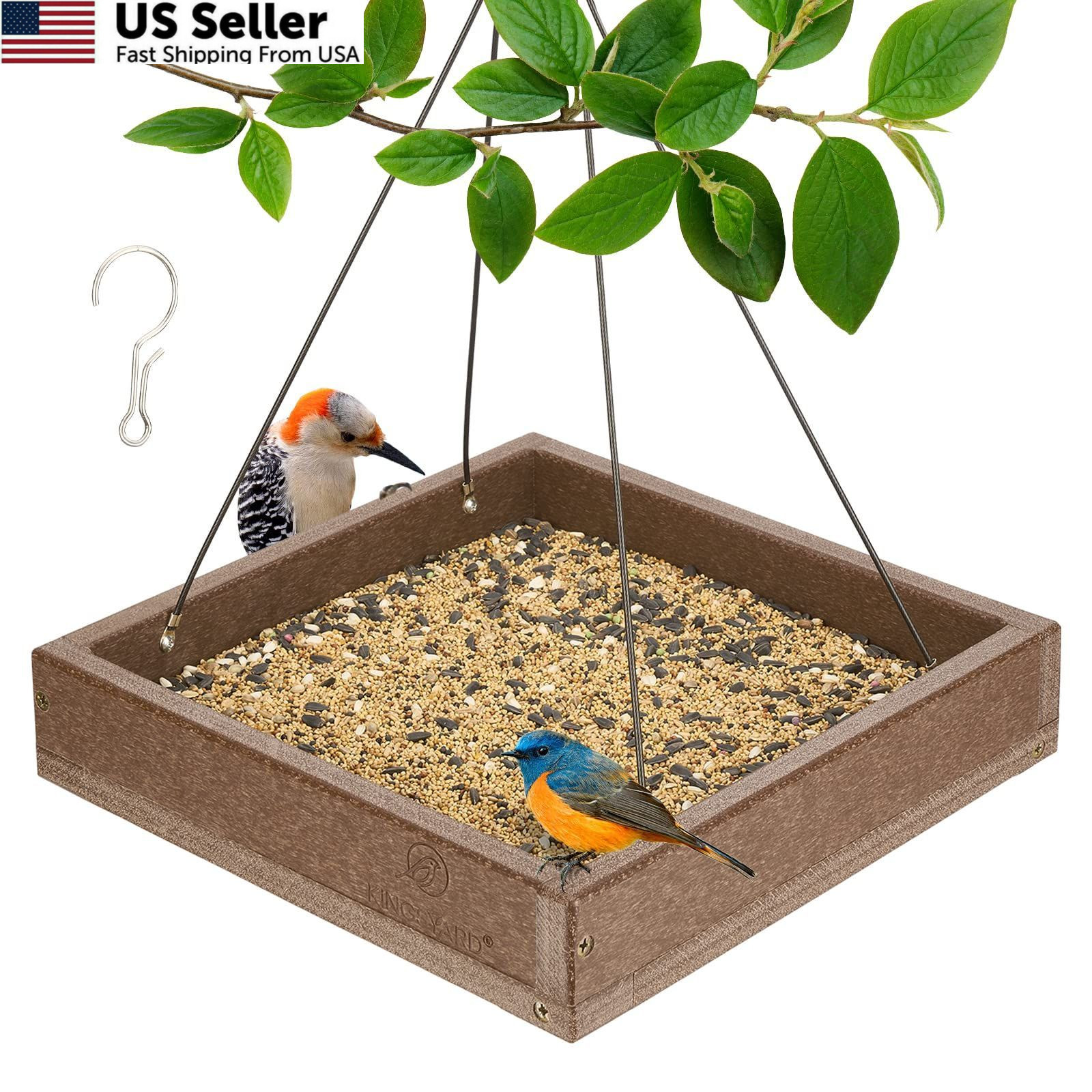 Kingsyard WPC Composite Platform Bird Feeder for Outside, Heavy Duty Brown