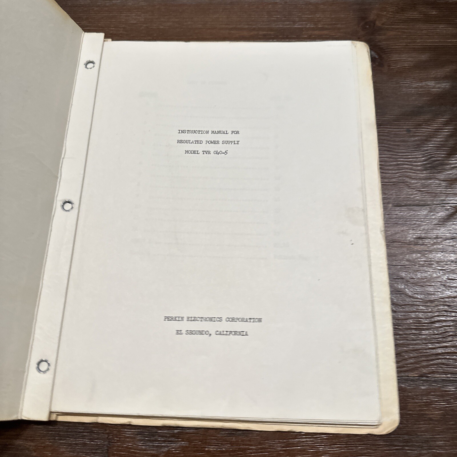 Perkin Electronics TVR 040-5 Regulated Power Supply Instruction Manual