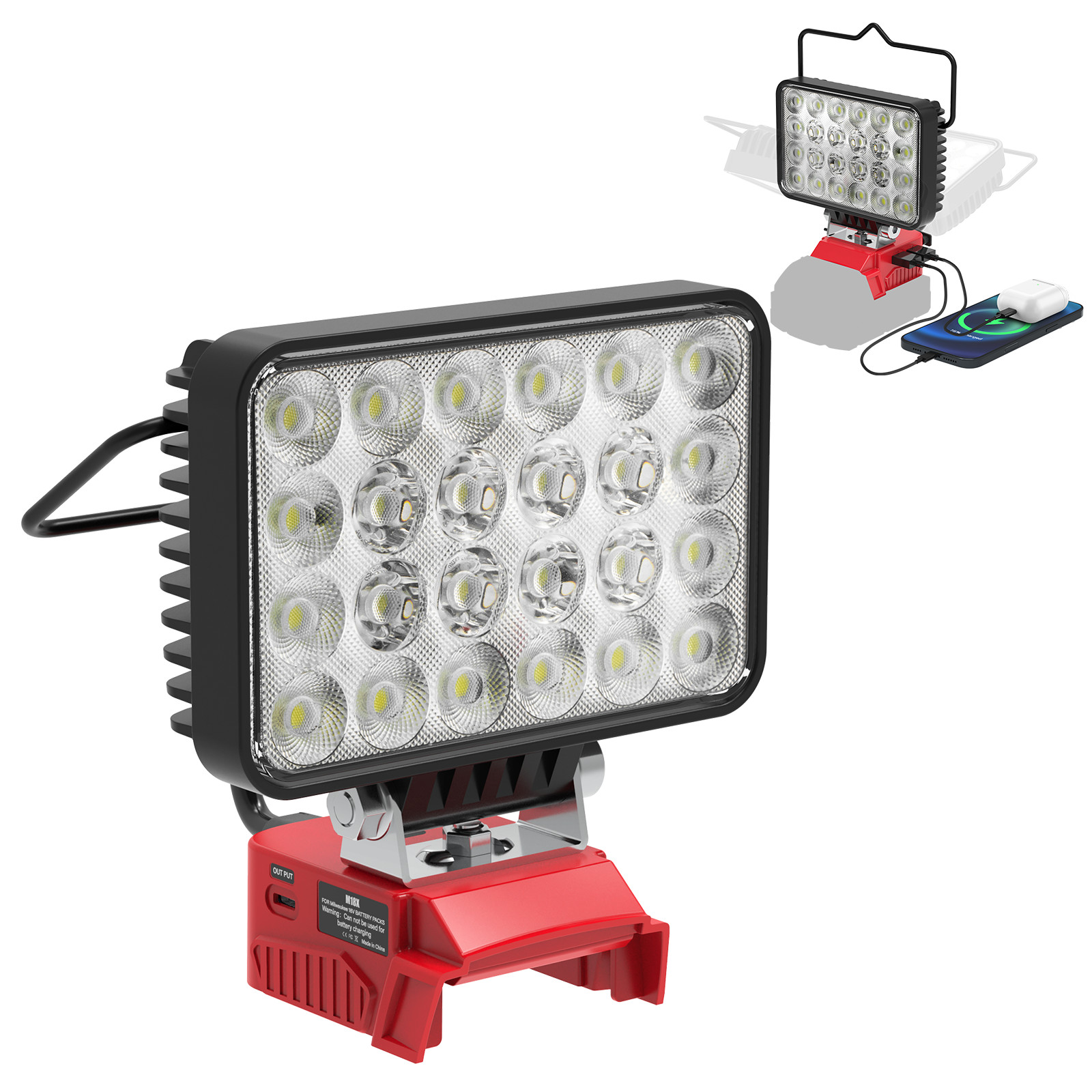7200LM 72W LED Work Light for Milwaukee 18V Low Voltage Protection USB PD 3.0