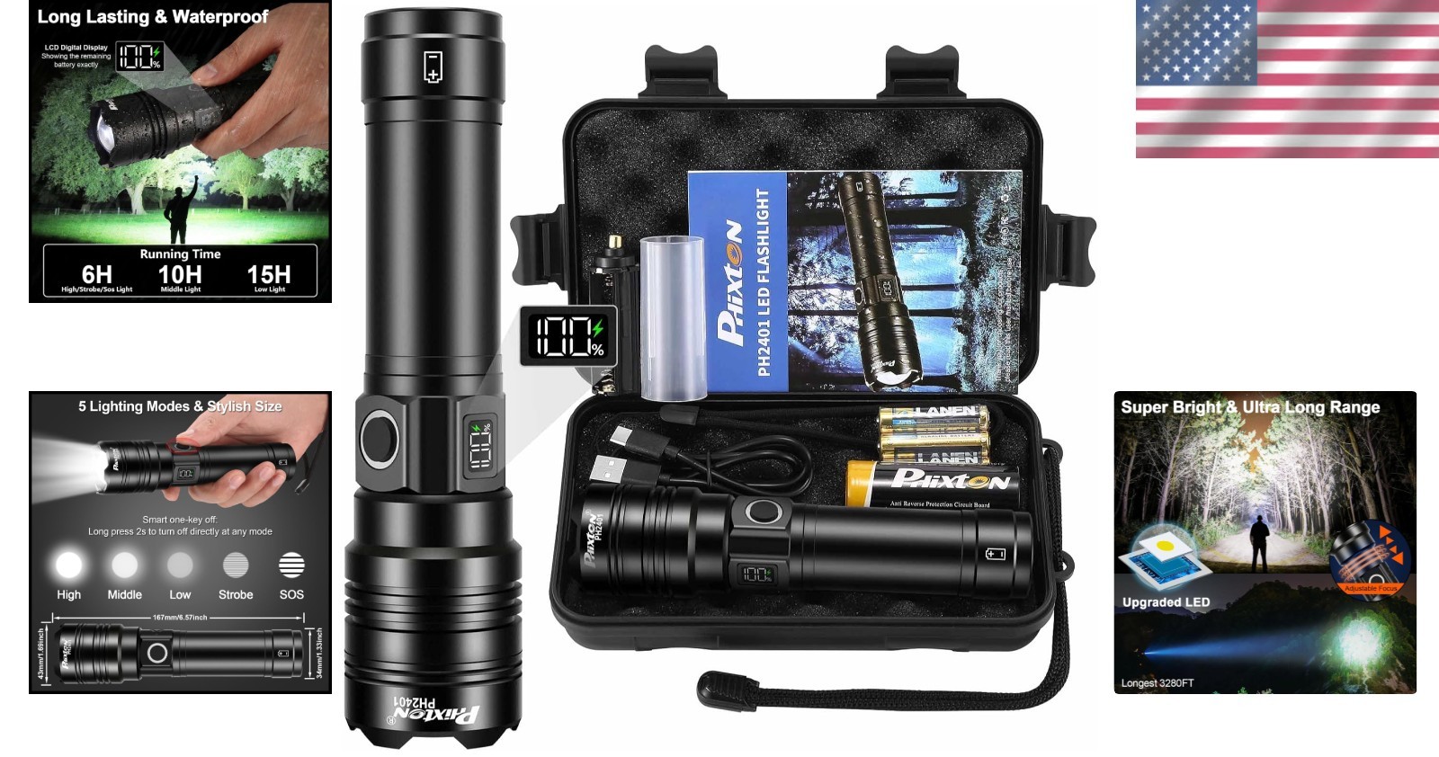 Ultra Bright Long-Range Flashlight - 3280 FT, Perfect for Camping Adventures