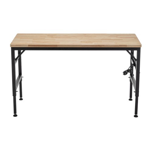 Adjustable Height Workbench 60"L Wood Top Work Bench Table w/ Power Outlets