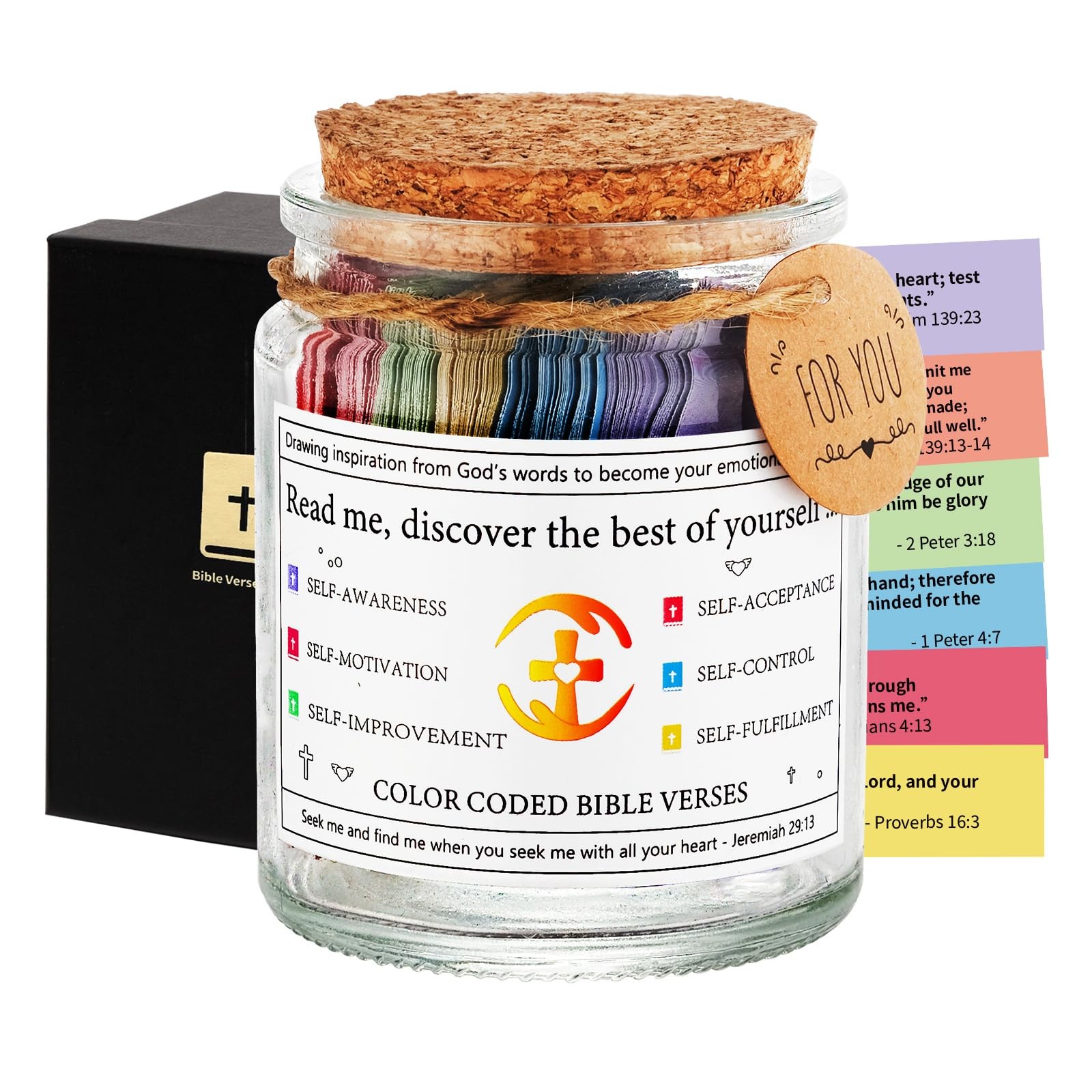 Prayer Cards Bible Verse Jar,Spiritual Christian Baptism 6.8 Ounces, COLORFUL