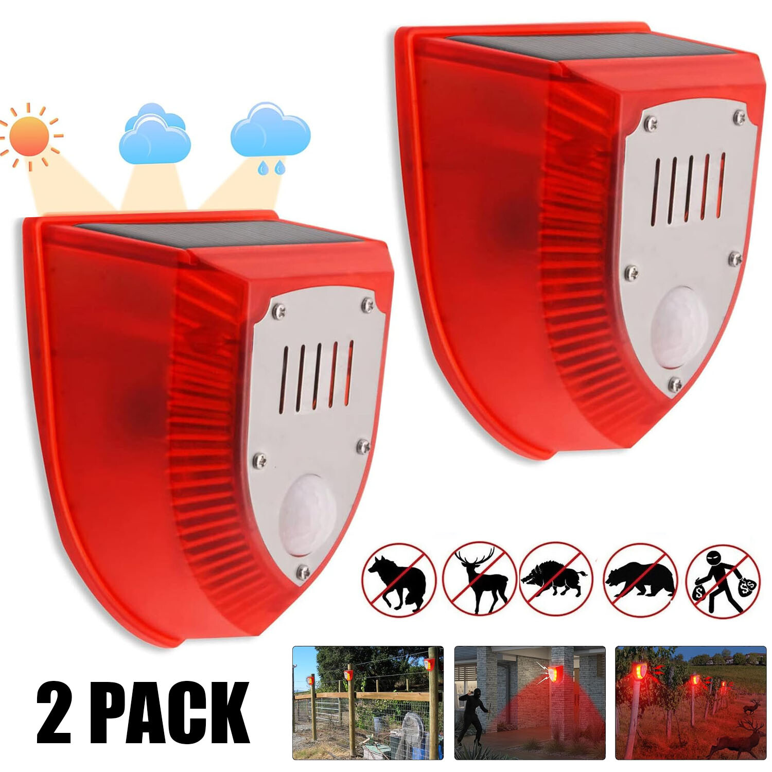 2 Pcs Solar Alarm Motion Detector with Sound Outdoor Motion Sensor 129db
