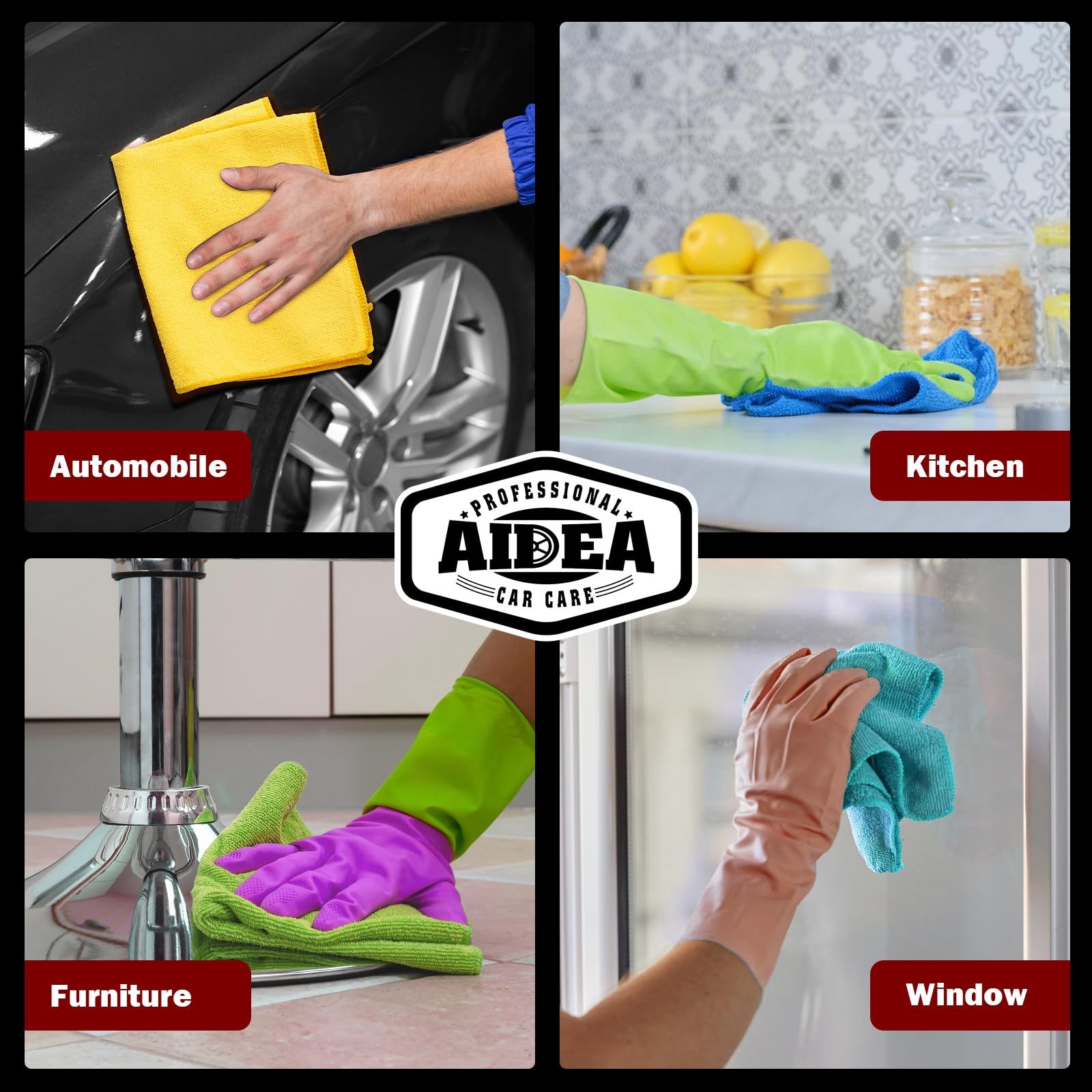 AIDEA Microfiber Cleaning Cloth 20PK, Yellow Blue Green