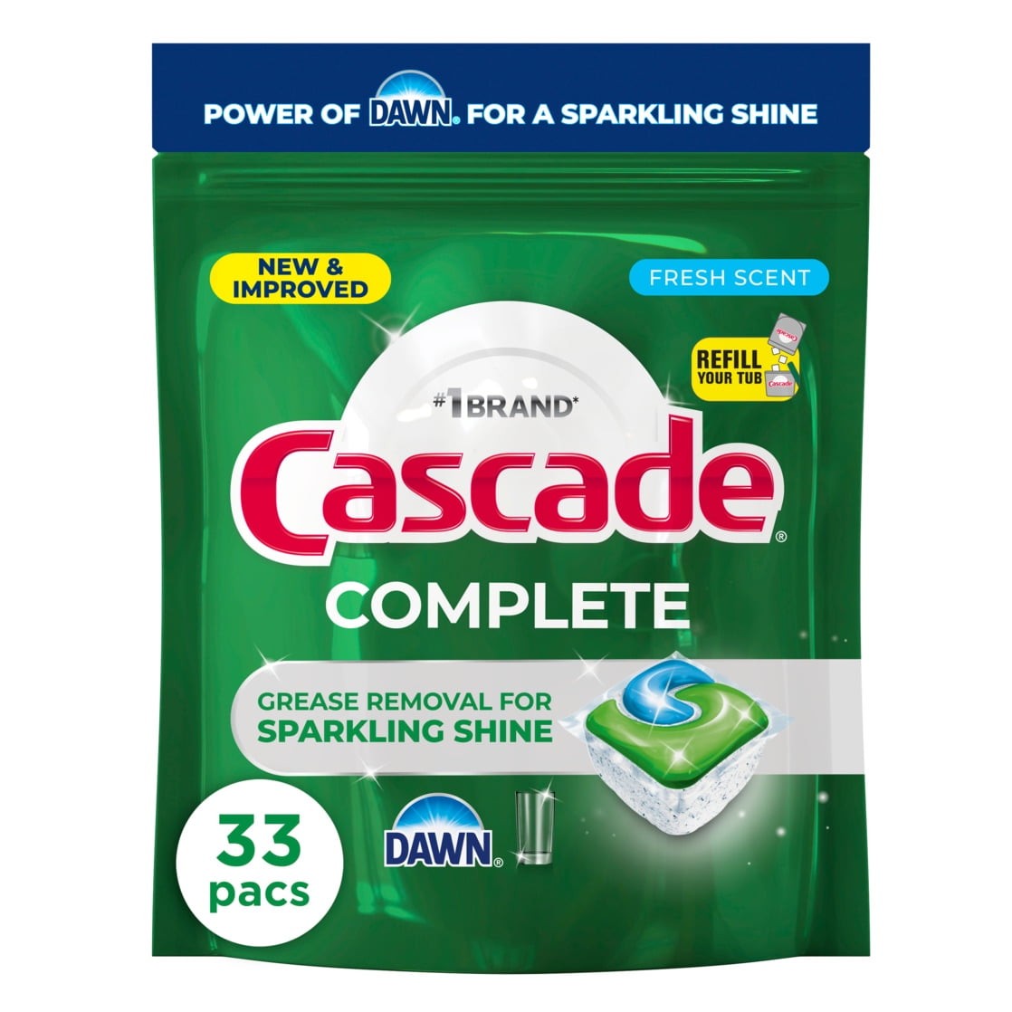 Procter & Gamble 21697 Cascade ActionPacs 33 Pacs Fresh Scent 17.6 Oz