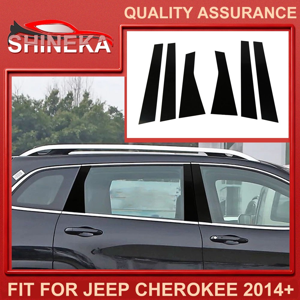 6pc Black Exterior Window B Pillar Post Trim Accessories For Jeep Cherokee 2014+