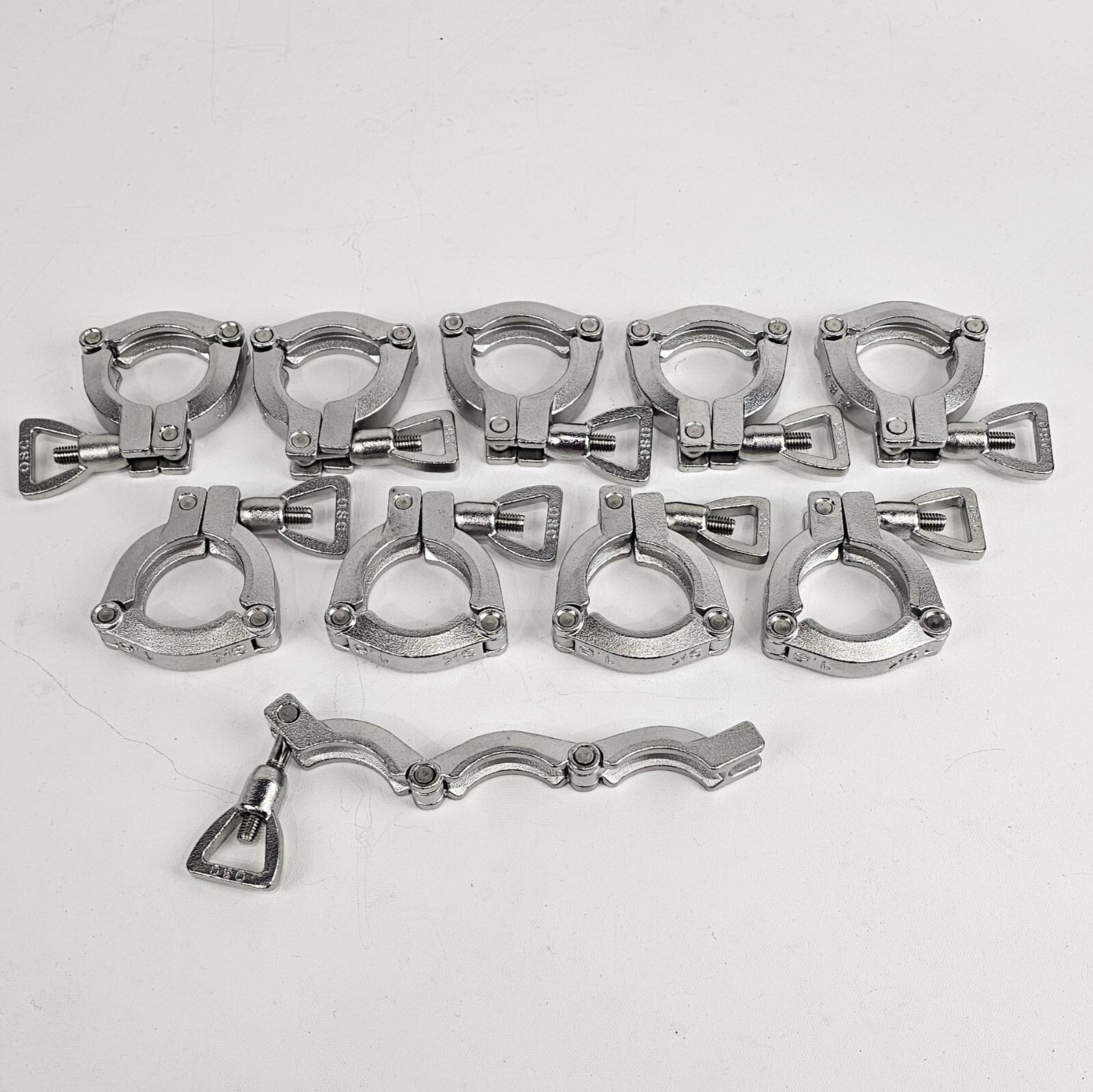NEW, Lot Of 10, Sanitary 3K Ferrule Pipe Stainless Steel Tri-Clamps, 1.5"/1‐1/2"