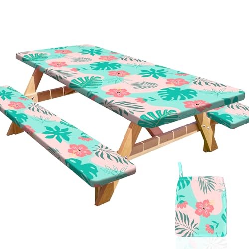 Picnic Table Cover with Bench Covers Portable Table Cloth 72x30in Teal Pink