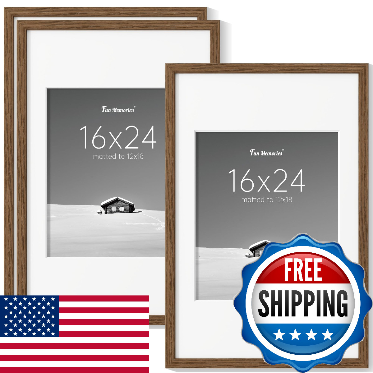 Fun Memories 16x24 Picture Frame, Display Pictures 12x18 with Mat or 16x24 Witho