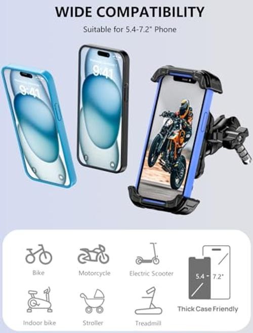 Motorcycle Fork Stem Phone Mount with Vibration Dampener, Adjustable Heavy