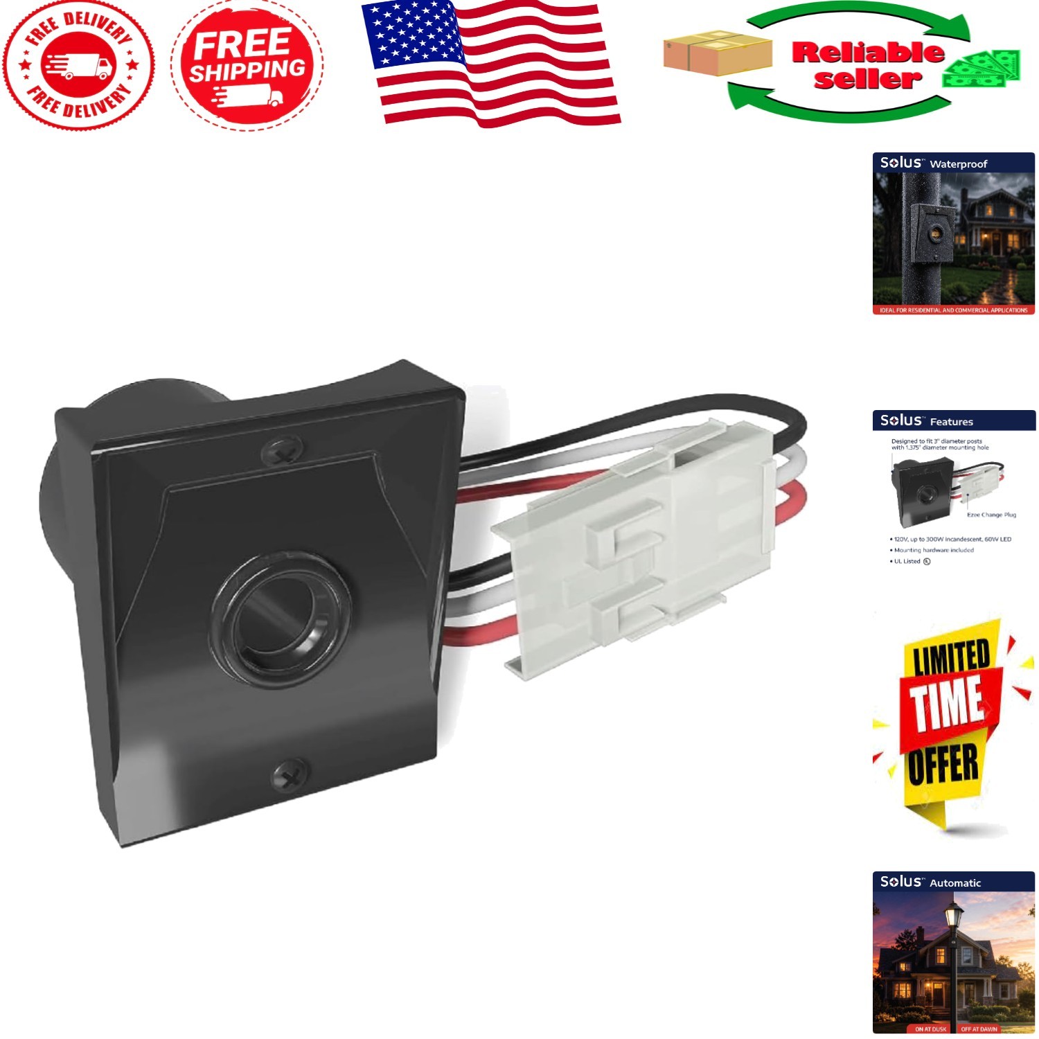 Versatile Outdoor Dusk-to-Dawn Sensor for LED & Incandescent Bulbs, Pack of 1