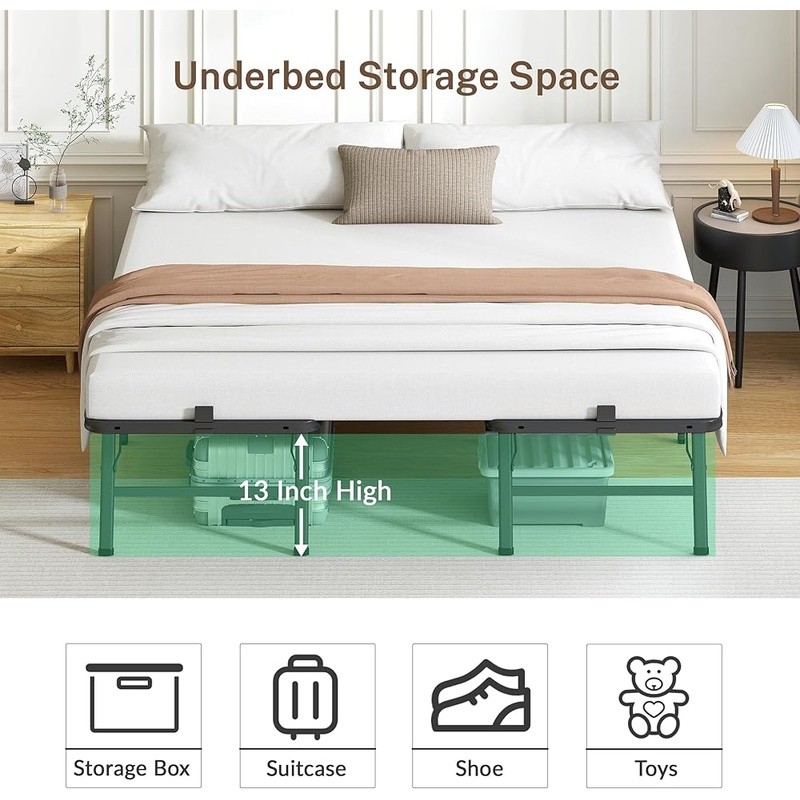 Foldable King Bed Frame Easy Assembly Squeak Resistant Under Bed Storage New