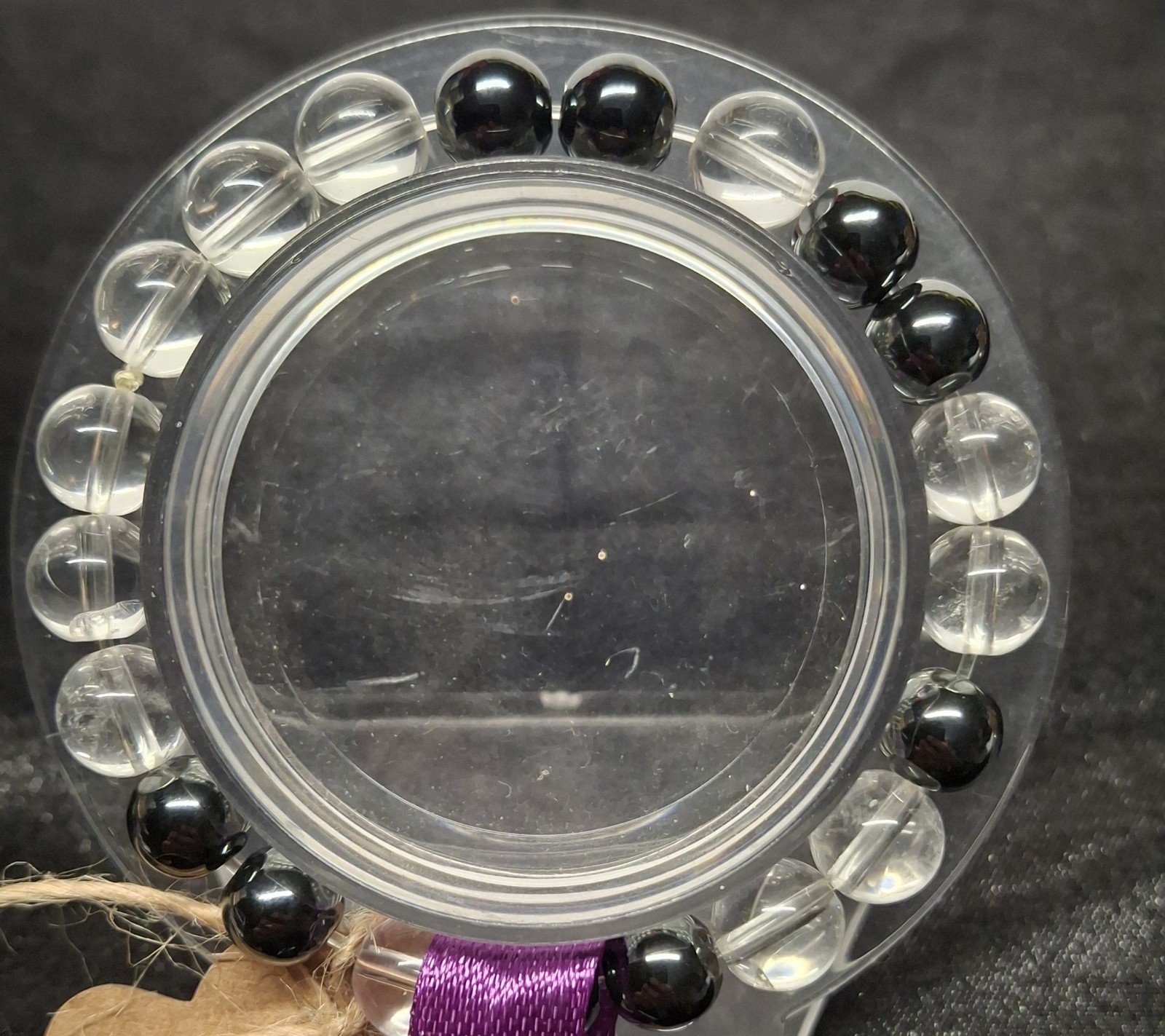 Clear Quartz/Hematite 8mm Bead Bracelet Size 5 3/4 (BRC 94)