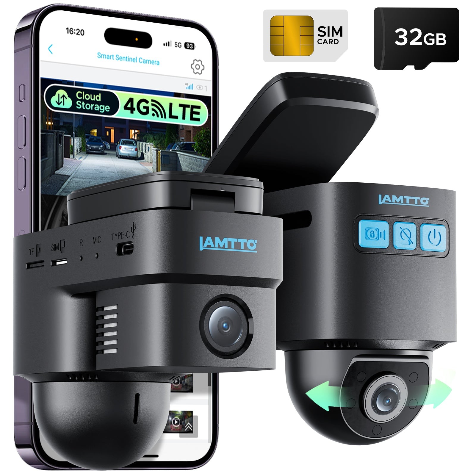 LAMTTO 4G LTE Dash Cam Front Inside Remote Live-View,Night Vision Cloud Storage