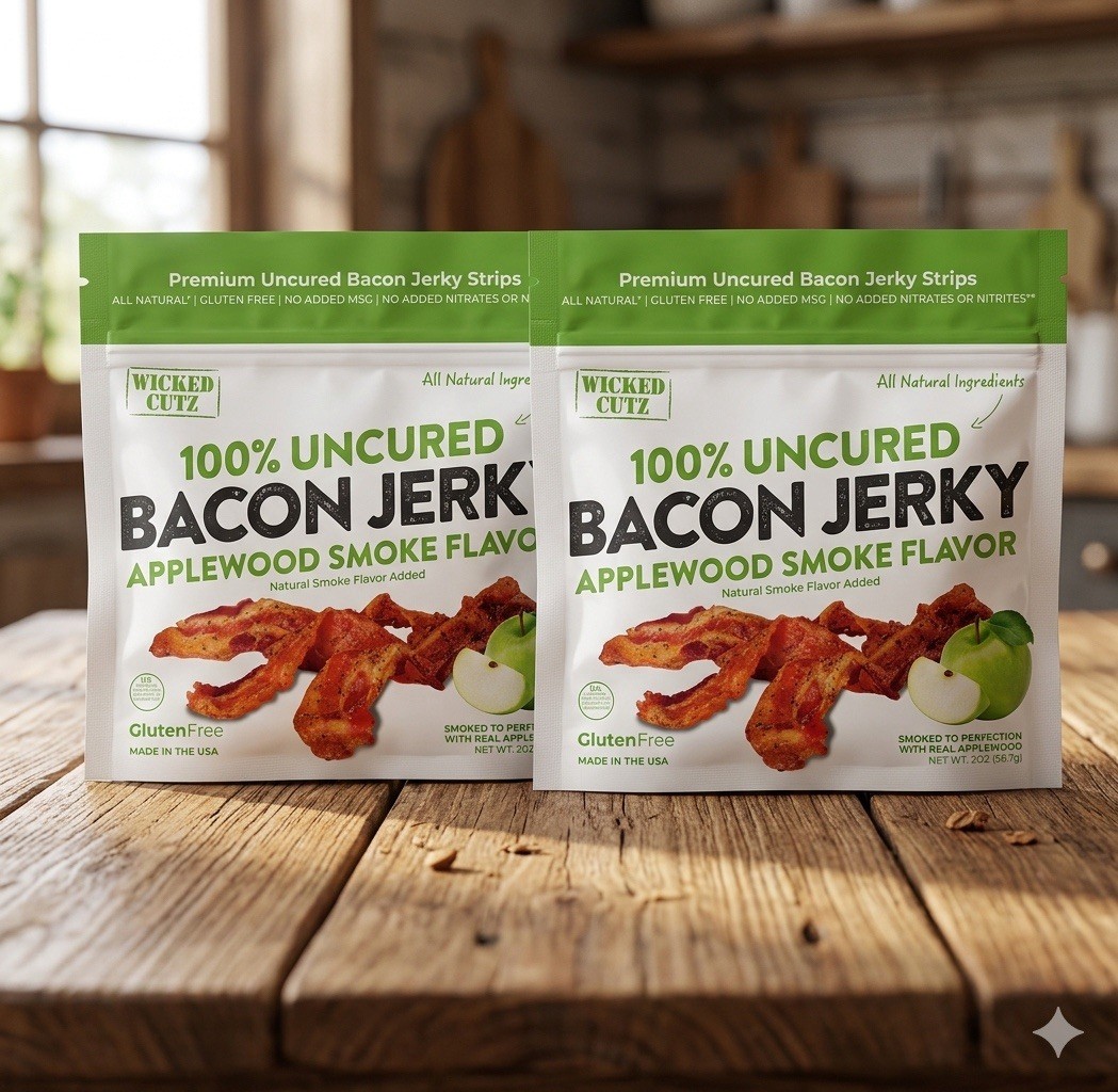 2 pks-Wicked Cutz Applewood Smoke Flavor Bacon Jerky 2oz Gluten Free Pantry