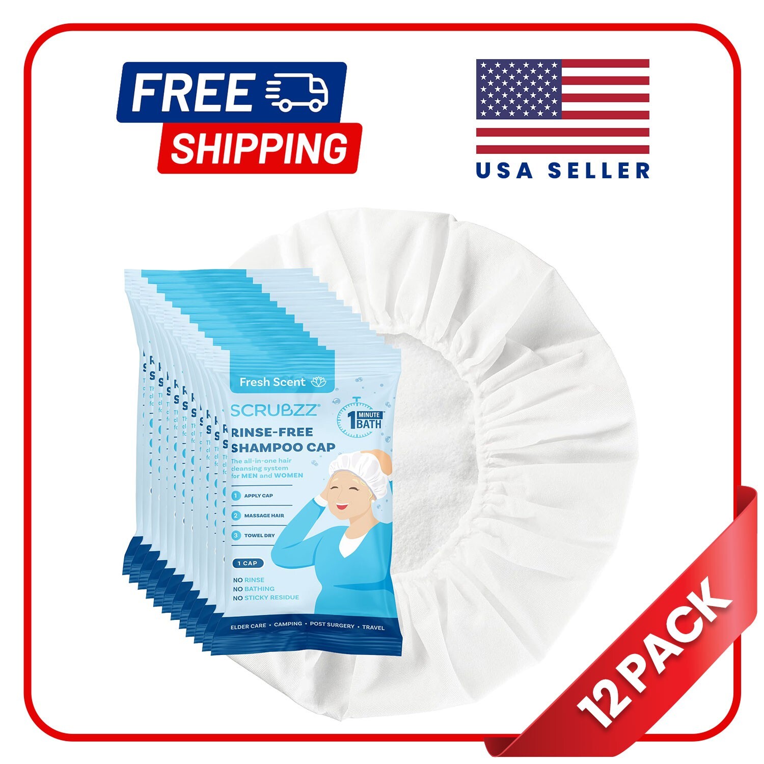 Scrubzz No Rinse Shampoo Caps - 12 Count, Fresh Scent
