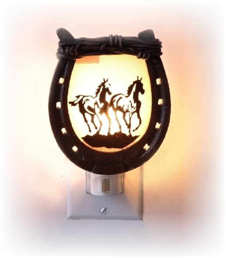 Horse Shoe Wild Mustang Horses Night Light 3" Diameter Bright Light Western art