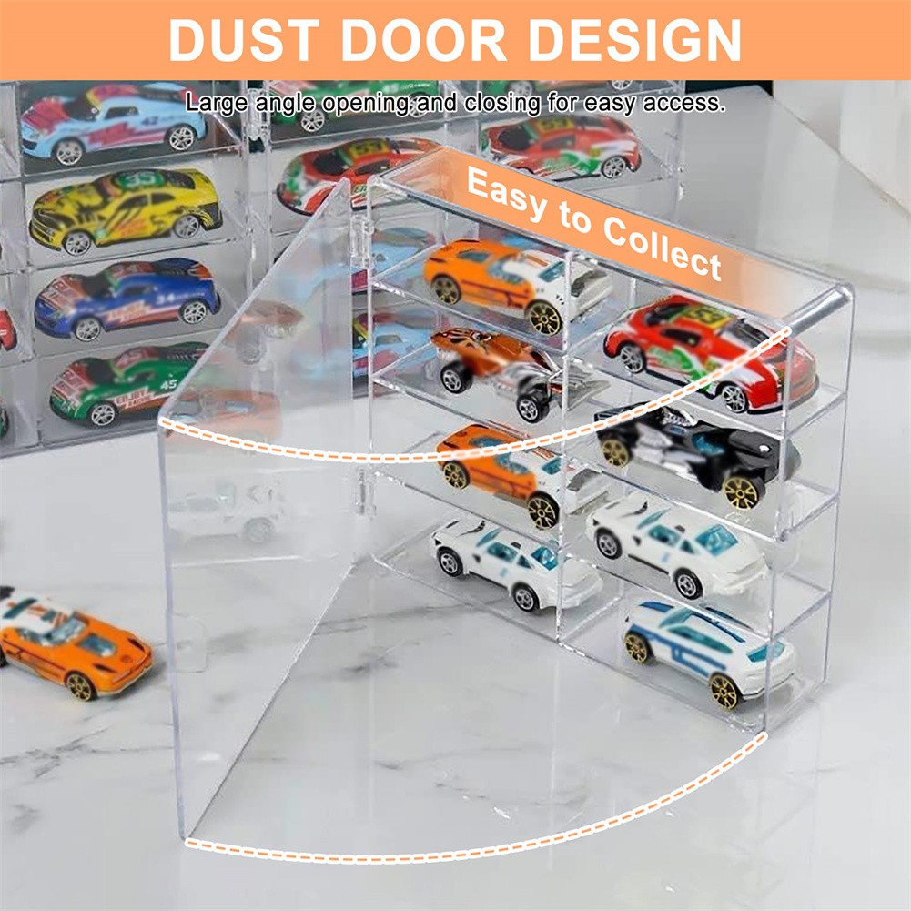 Model Car Diecast Display Case 1:64 Scale 8 Car Compartment with Locking Latch