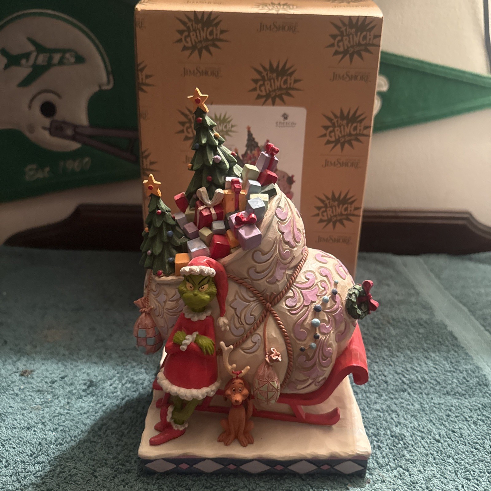 Jim Shore Dr. Seuss The Grinch and Max Standing by Sleigh Figurine RARE NIB NEW