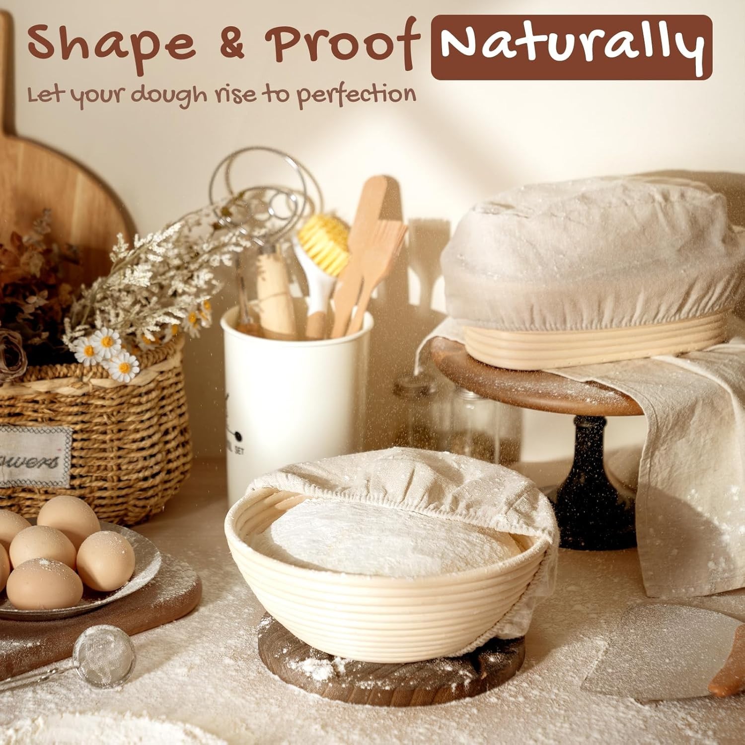 Sourdough Baking Kit with Banneton Baskets, Tools, and Stencils for Beginners