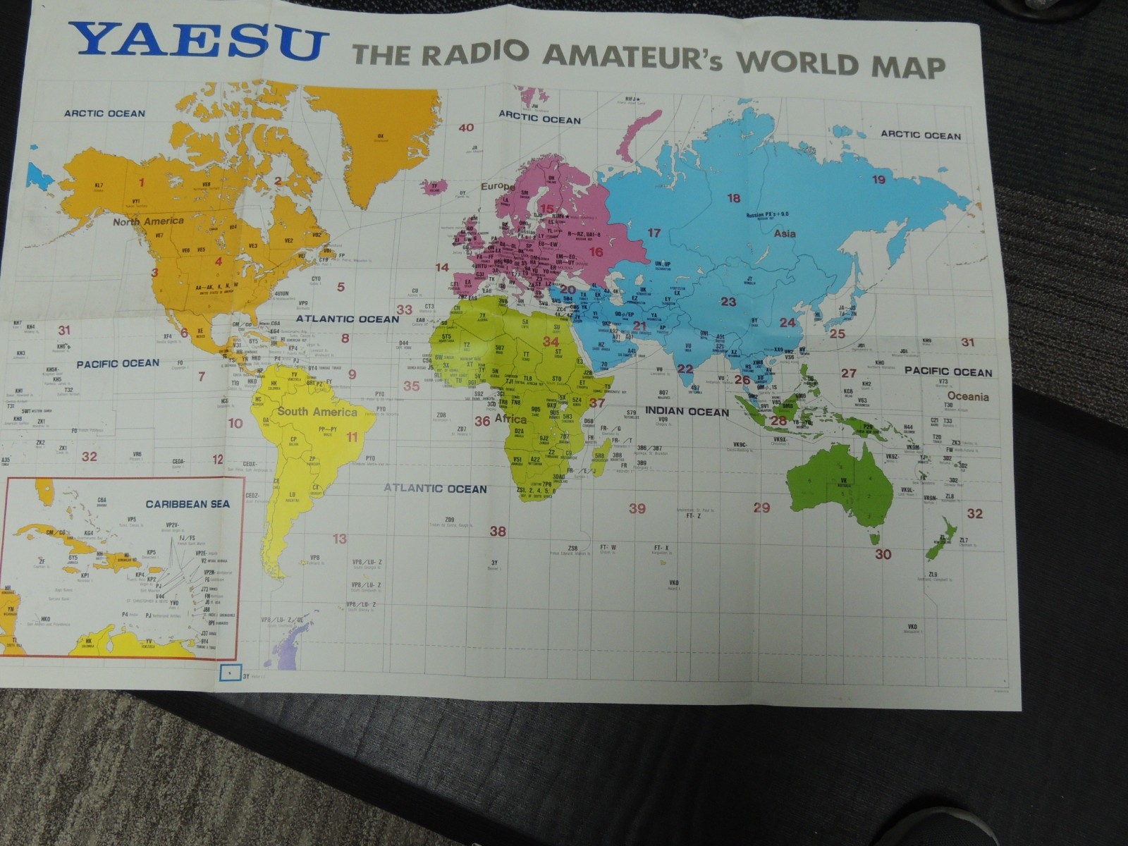 Vintage YAESU Amateur Radio Map World 28.5"x40" HAM RADIO ADVERTISING & Brochure