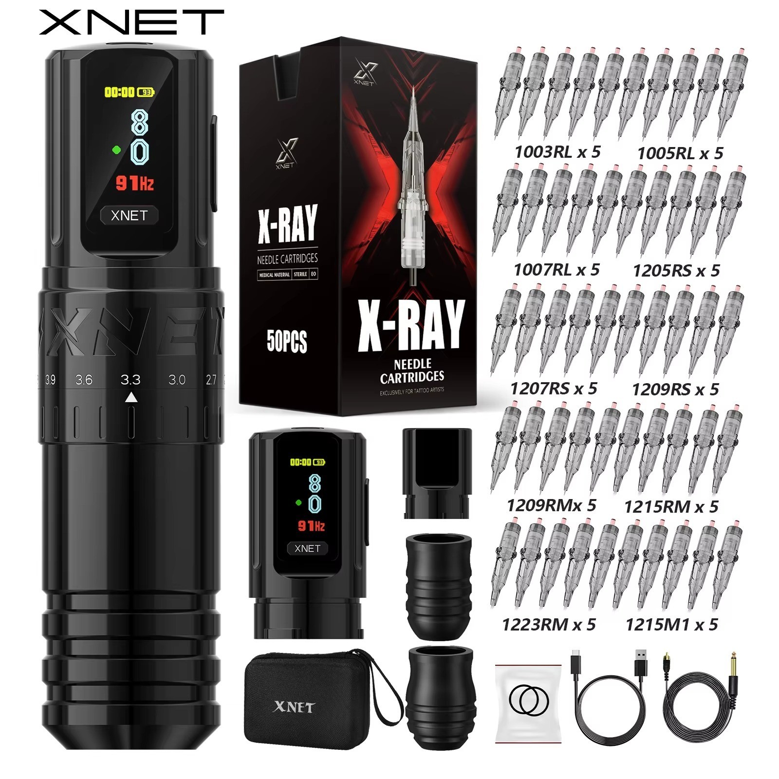 Wireless Tattoo Machine Kit 50pcs Needles Adjustable Stroke 2400mAh Set Tattoo