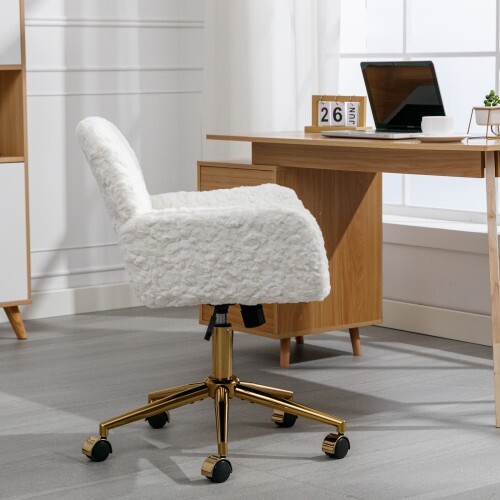 Office chair Artificial rabbit hair home office chair with gold metal base