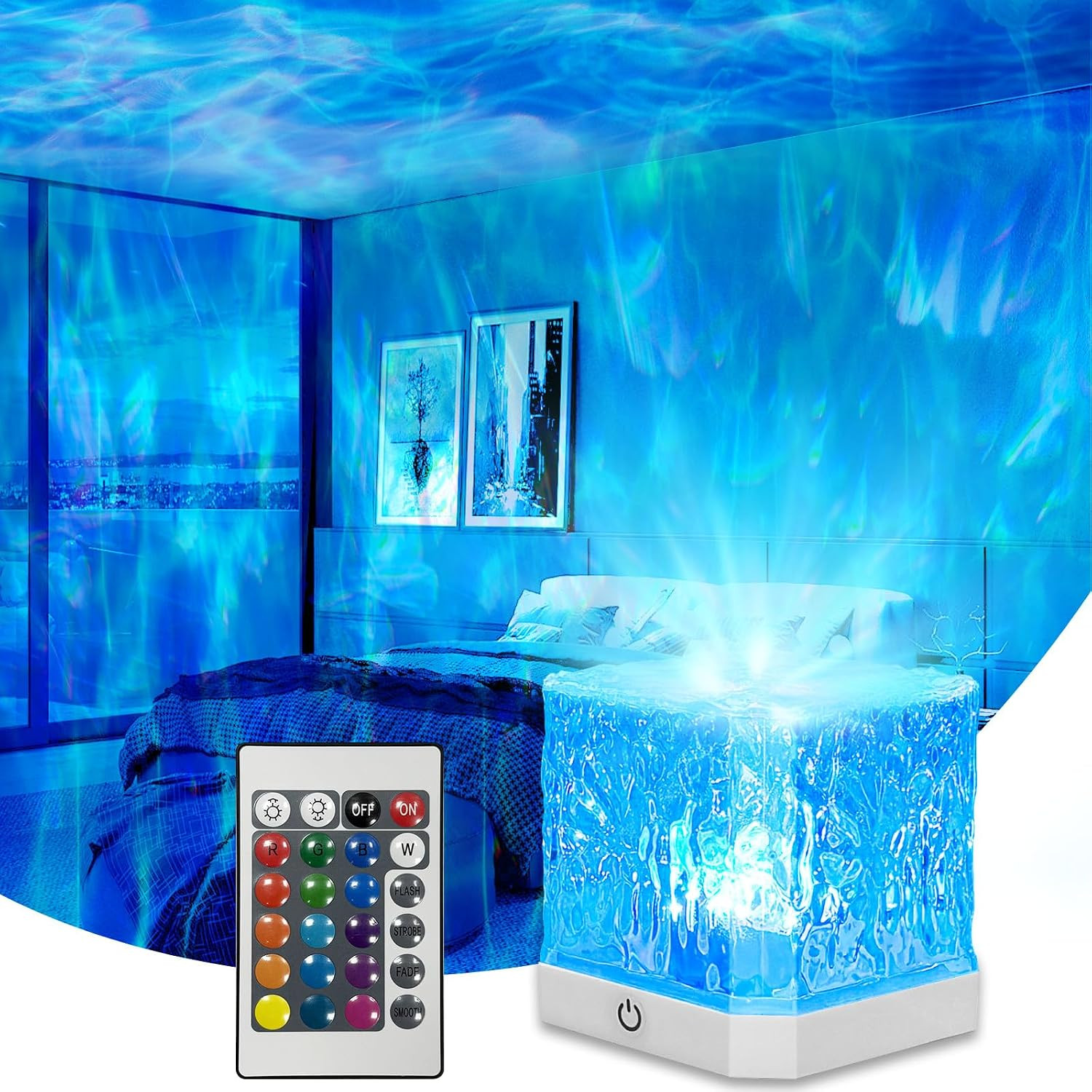 Ocean Wave Projector Light,16 Colors Water Ripple Romantic Ambient Lighting Nort
