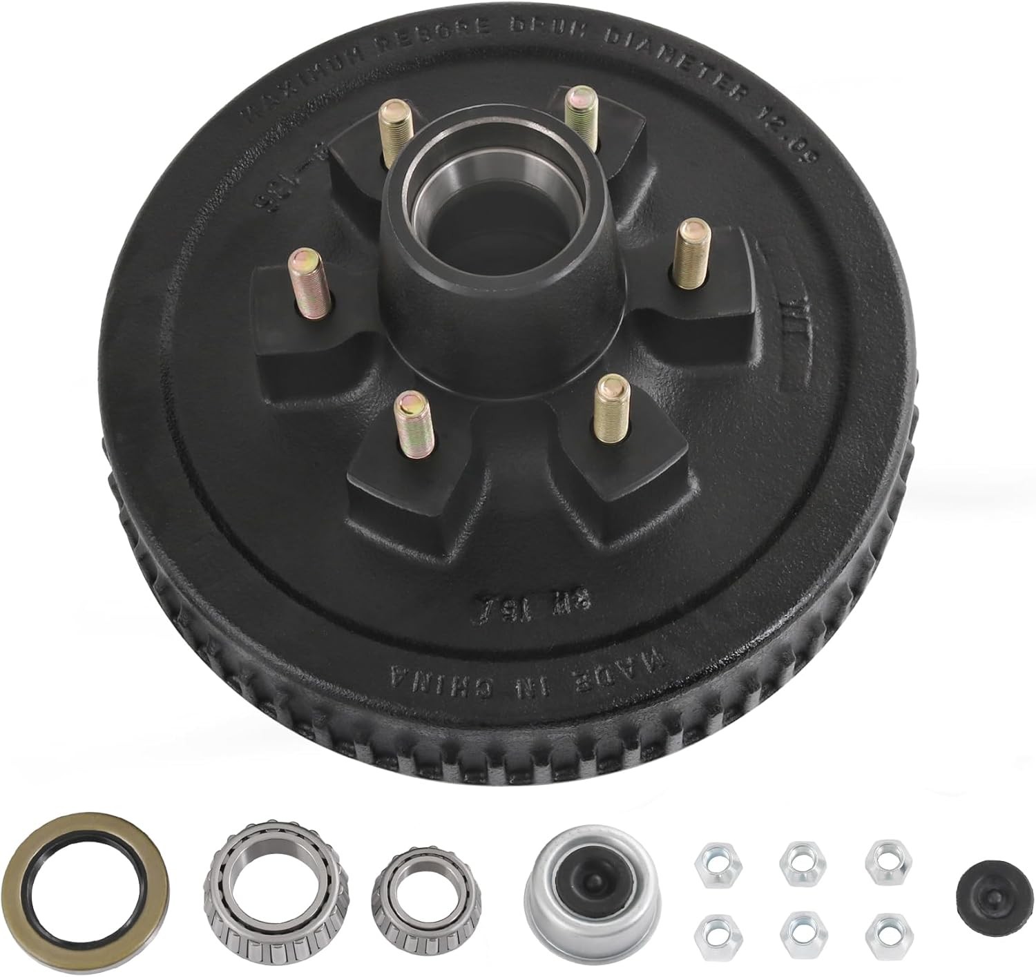 12" x 2" Trailer Brake Drum Kit 6-Bolt Heavy Duty Replacement 5200-6000 LBS Axle