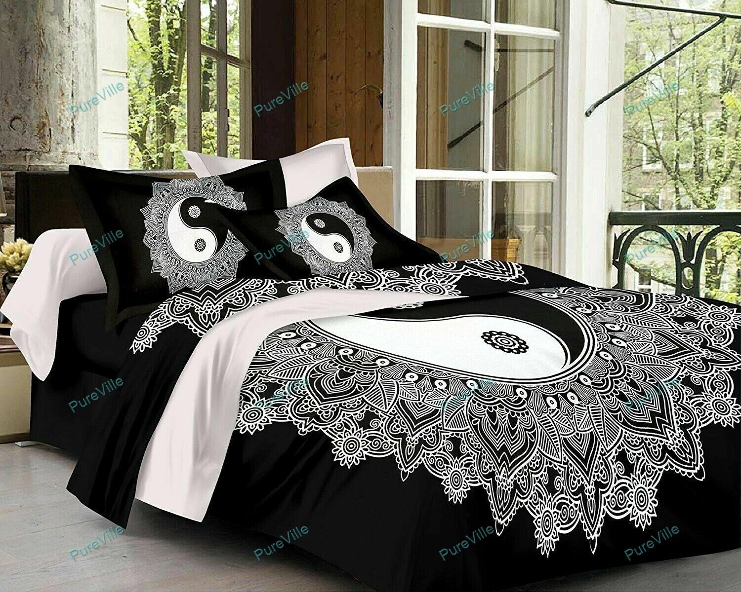 Flat Sheet Yin Yang Mandala Cotton With 1 Cushion Cover Sk Jaipuri Single Bed Sh