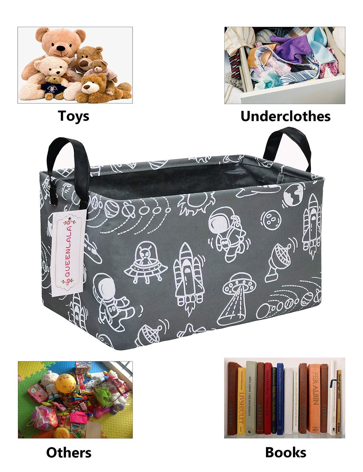 Rectangular Collapsible Laundry Basket with Side Handles, Space exploration