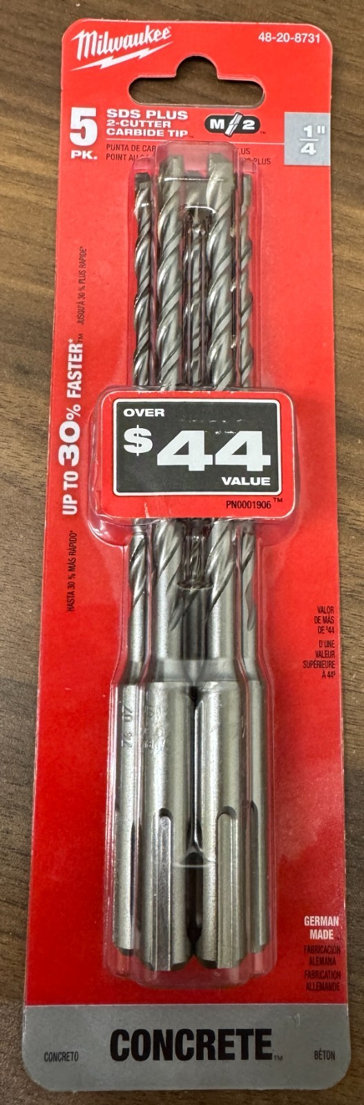 Milwaukee SDS PLUS M2 2-Cutter 1/4 in. x 6 in. Drill Bit-  5 Pack  48-20-8731