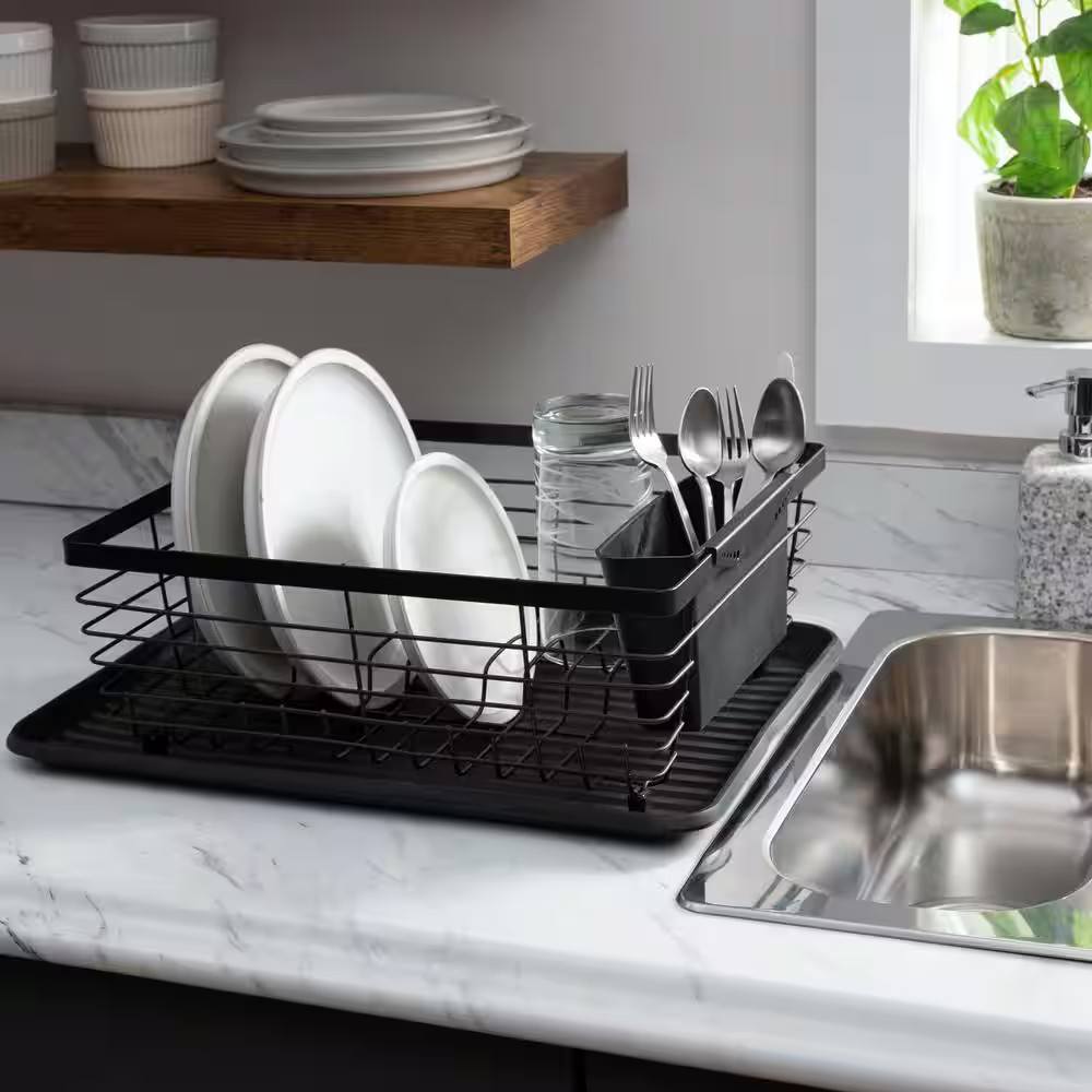 Flat Wire Black Freestanding Dish Rack